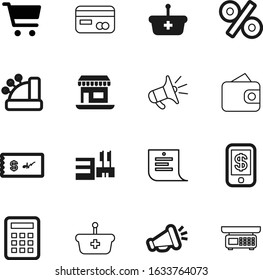shop vector icon set such as: scales, plastic, apple, boutique, mobile, marketing, checklist, sticker, text, measurement, logistic, architecture, debt, cheque, calculator, pouch, smart, wallet
