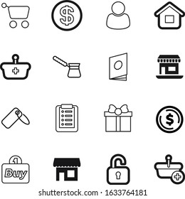 shop vector icon set such as: house, security, bean, portrait, golden, textbook, padlock, hot, icons, catalog, christmas, flavored, rich, network, list, color, mall, online, object, user, privacy