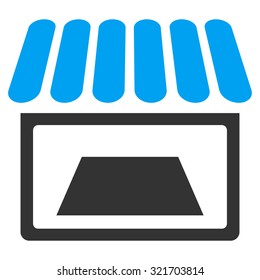 Shop vector icon. Style is bicolor flat symbol, blue and gray colors, rounded angles, white background.