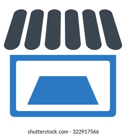 Shop vector icon. Style is bicolor flat symbol, smooth blue colors, rounded angles, white background.