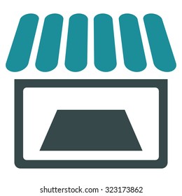 Shop vector icon. Style is bicolor flat symbol, soft blue colors, rounded angles, white background.