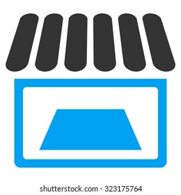 Shop vector icon. Style is bicolor flat symbol, blue and gray colors, rounded angles, white background.