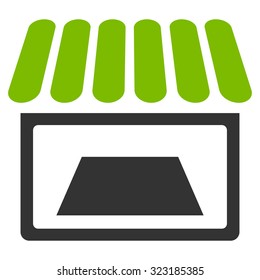 Shop vector icon. Style is bicolor flat symbol, eco green and gray colors, rounded angles, white background.