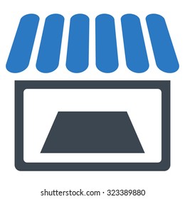 Shop vector icon. Style is bicolor flat symbol, smooth blue colors, rounded angles, white background.