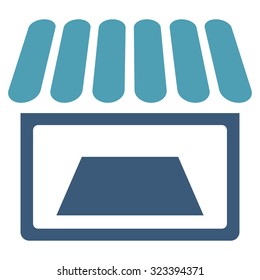 Shop vector icon. Style is bicolor flat symbol, cyan and blue colors, rounded angles, white background.