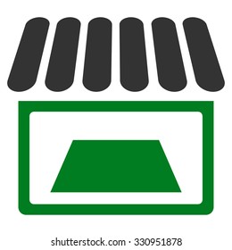 Shop vector icon. Style is bicolor flat symbol, green and gray colors, rounded angles, white background.