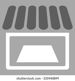 Shop vector icon. Style is bicolor flat symbol, dark gray and white colors, rounded angles, silver background.