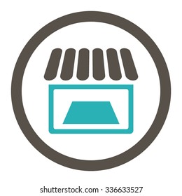 Shop vector icon. Style is bicolor flat rounded symbol, grey and cyan colors, rounded angles, white background.