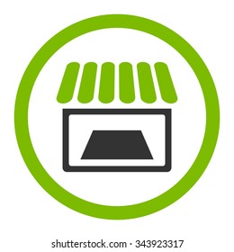 Shop vector icon. Style is bicolor flat rounded symbol, eco green and gray colors, rounded angles, white background.