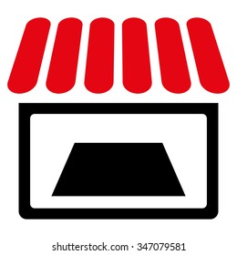 Shop vector icon. Style is bicolor flat symbol, intensive red and black colors, rounded angles, white background.