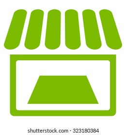 Shop vector icon. Style is flat symbol, eco green color, rounded angles, white background.