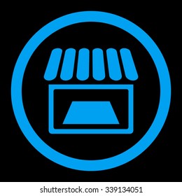 Shop vector icon. Style is flat rounded symbol, blue color, rounded angles, black background.