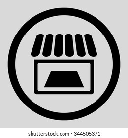 Shop vector icon. Style is flat rounded symbol, black color, rounded angles, light gray background.