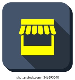 Shop vector icon. Style is square rounded button, vector symbol with longshadow, white background.