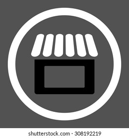 Shop vector icon. This flat rounded symbol uses black and white colors and isolated on a gray background.