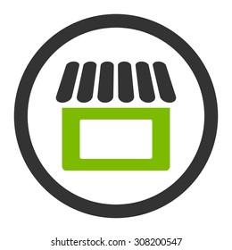 Shop vector icon. This flat rounded symbol uses eco green and gray colors and isolated on a white background.