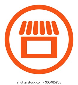 Shop vector icon. This flat rounded symbol uses orange color and isolated on a white background.