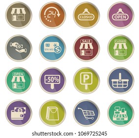 shop vector icons in the form of round paper labels