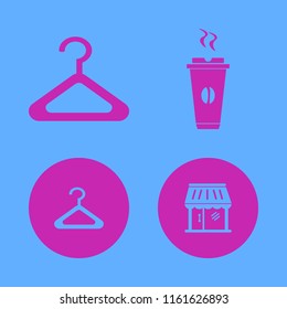shop vector icons set. with hanger, shop and hot coffee in set