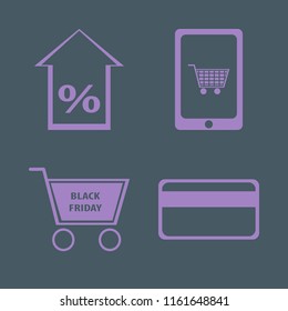 shop vector icons set. with mobile shopping, credit card, shopping cart and percent up in set