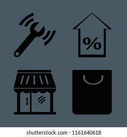 shop vector icons set. with shopping bag, diagnostycs wrench, shop and percent up in set