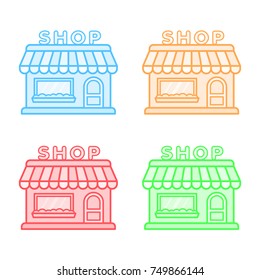Shop vector icons set. Store icons. Flat style. Line design