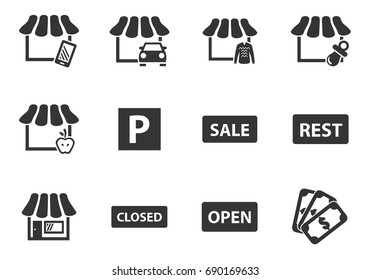 Shop vector icons for user interface design