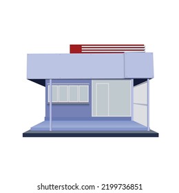 shop vector red and blue Front of commercial grocery, real estate, market or supermarket. Vector illustration in flat style. On white background.