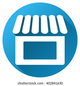 Shop vector toolbar icon for software design. Style is a white symbol on a round blue circle with gradient shadow.