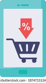 Shop via Mobile App Concept Vector Color Icon Design, Winter Fall Sales Elements auf weißem Hintergrund, Year End Promotion Sign, Shopping Season Discount Template,