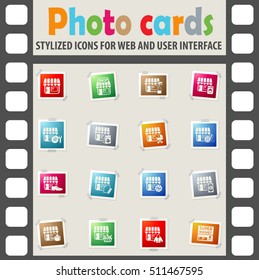 shop web icons on color photo cards for user interface