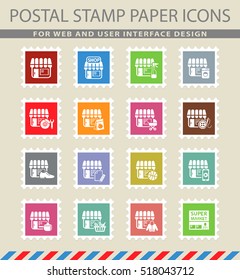 shop web icons on the postage stamps