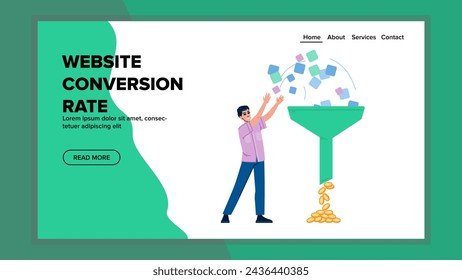 shop website conversion rate vector. search lead, media traffic, funnel ecommerce shop website conversion rate web flat cartoon illustration