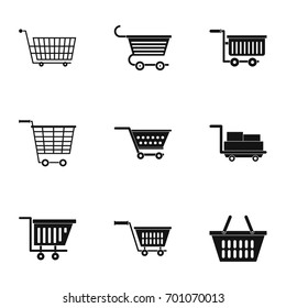 Shop wheel cart icon set. Simple set of 9 shop wheel cart vector icons for web isolated on white background