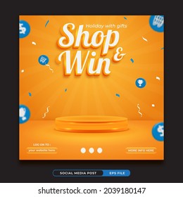 Shop and win, invitation contest social media banner template