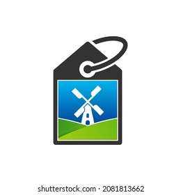Ver plantilla vectorial de diseño del logotipo del molino de viento. Concepto del logotipo de Windmill creativo