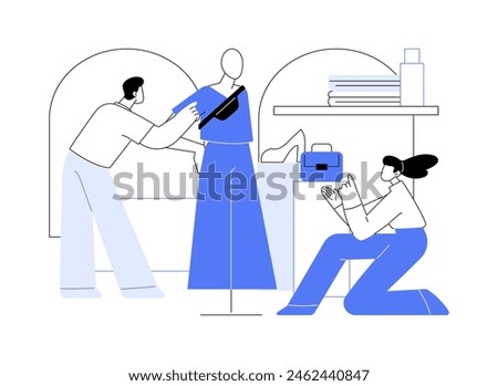 Shop window design isolated cartoon vector illustrations. Salespersons dress a mannequin, creative shop window, business owner, trade profession, smart retail, boutique showcase vector cartoon.