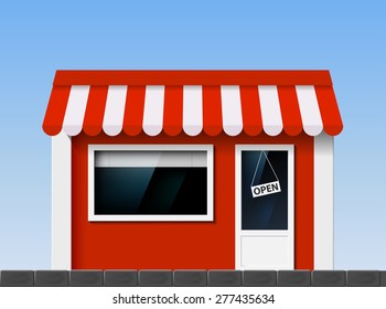 Shop window. Facade of the building. Vector Image.