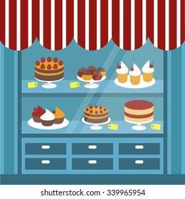 shop window with sweets (vector illustration)