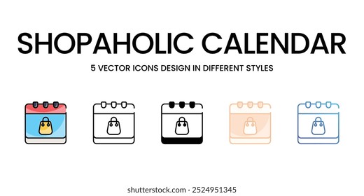 Shopaholic Calendar vector icons set ready to use wed and mobile apps.