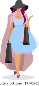 Shopaholic fashionista flat color vector faceless character. Following fashion trends. Compulsive shopper. Visiting clothing boutique isolated cartoon illustration for web graphic design and animation