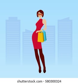 Shopaholic illustration, Woman who love shopping illustration