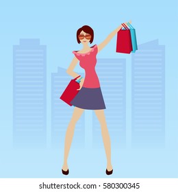 Shopaholic illustration, Woman who love shopping illustration