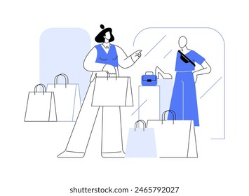 Shopaholic isolated cartoon vector illustrations. Young attractive girl in shopping mall, holding many bags, people lifestyle, buying clothes and accessories on sale, consumerism vector cartoon.