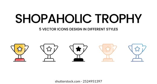 Ícones vetoriais do Troféu Shopaholic definidos prontos para usar aplicativos móveis e casados.