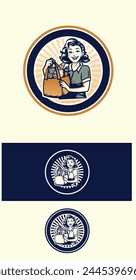 Shopeng character retro, logo vintage vector