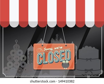 vectorial/ilustración de carteles cerrados frente a la tienda 