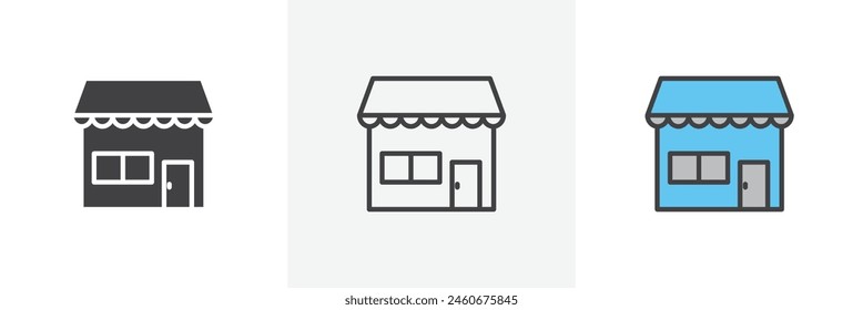 Colección de iconos de Shopfront. Diseño de Vector de tienda. Símbolo de comercio electrónico.
