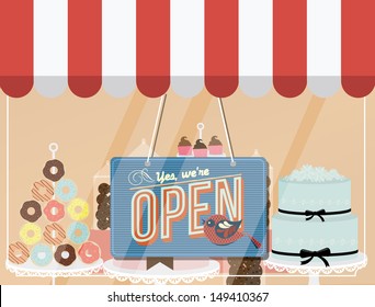 shopfront open signage vector/illustration 