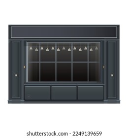 Shop-front wall and large window in realistic style. Outdoor Building elements. Colorful vector illustration isolated on white background.